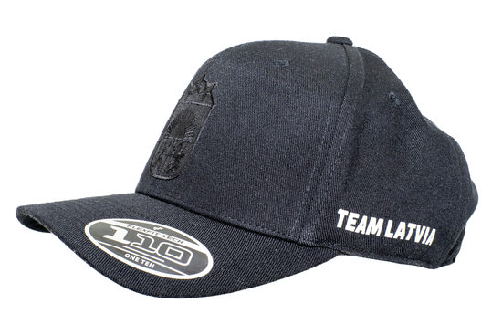 Cepure ar Mazo Latvijas klasisko ģerboni Team Latvia, melna,Flexfit Tech 110
