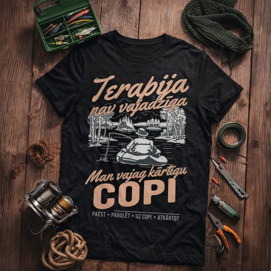 T-Krekls makšķerniekam "Cope kā Terapija", melns