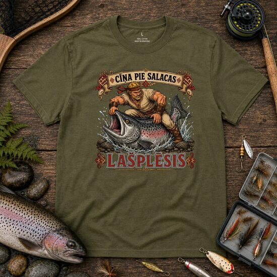 T-Krekls makšķerniekam "Lašplēsis - cīņa pie Salacas", olive