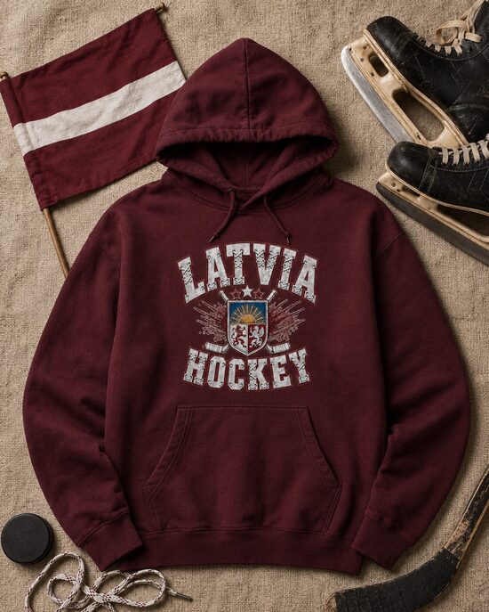 Latvijas hokeja fanu hoodie "Latvia Hockey" (Bordo)