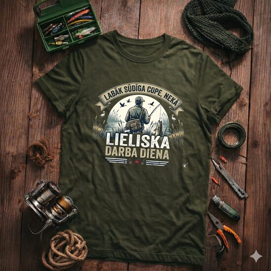 T-Krekls makšķerniekam "Labāk Sūdīga Cope, nevis....", olive