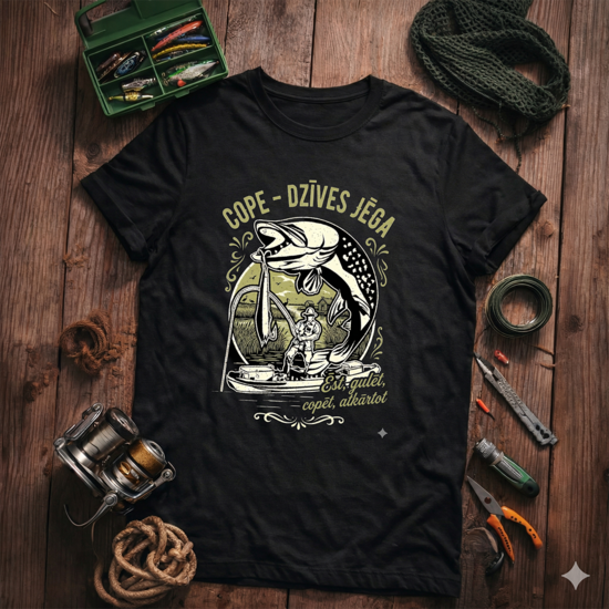 T-Krekls makšķerniekam "Cope Dzives Jega", melns