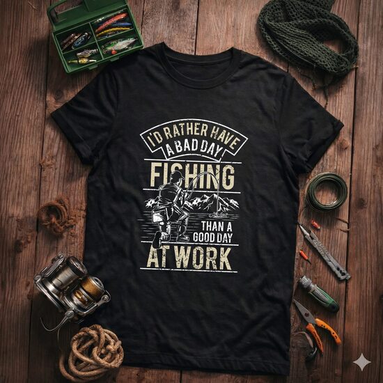 T-Krekls makšķerniekam "BAD DAY FISHING", melns