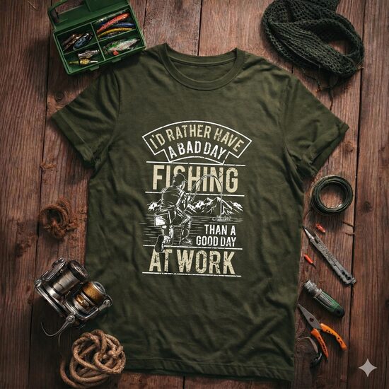 T-Krekls makšķerniekam "BAD DAY FISHING", olive