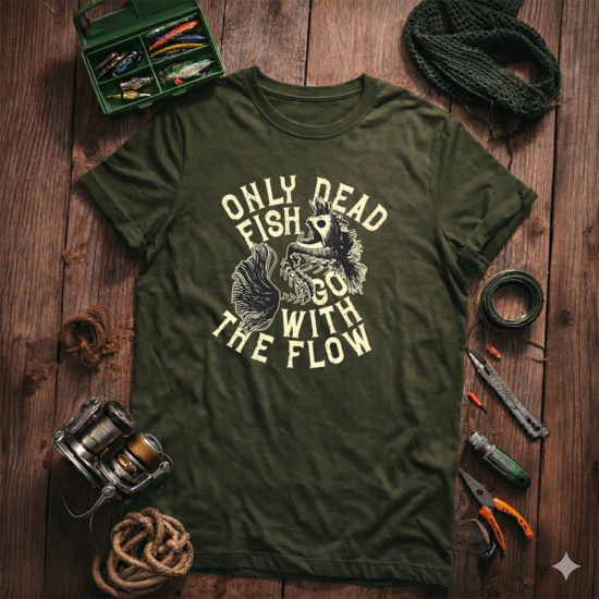 T-Krekls makšķerniekam "Dead Fish...",olive
