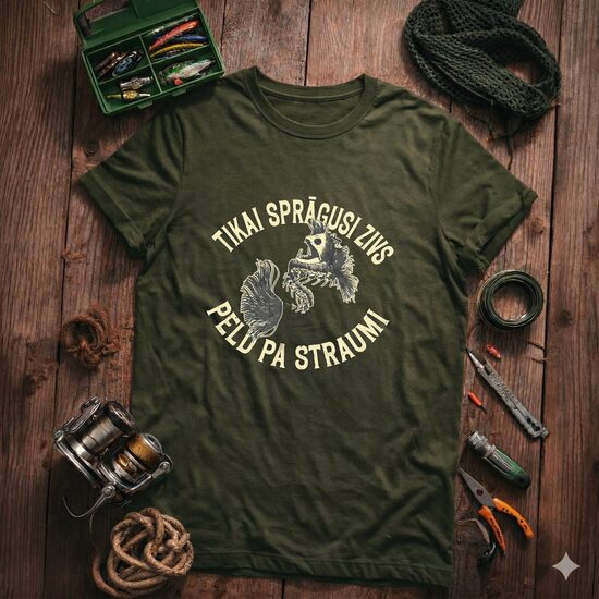 T-Krekls makšķerniekam "Tikai Sprāgusi Zivs...",olive