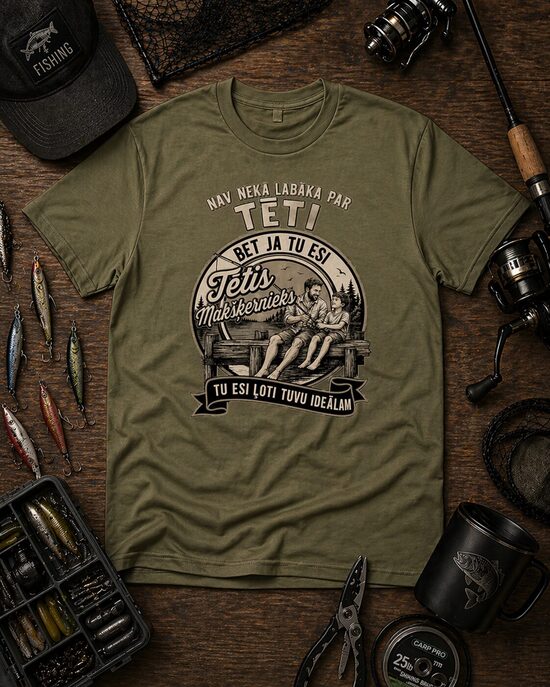 T-krekls “Tētis Makšķernieks” – oriģināla dāvana makšķerniekam,olive