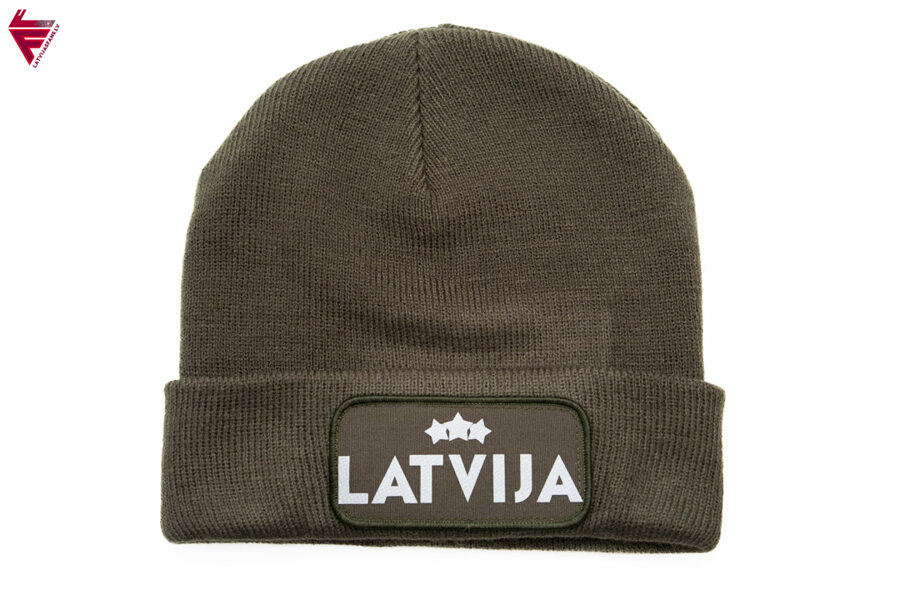 Drošā ziemas cepure LATVIJA Trīs zvaigznes atstarojoša/olīvzaļa/pelēks