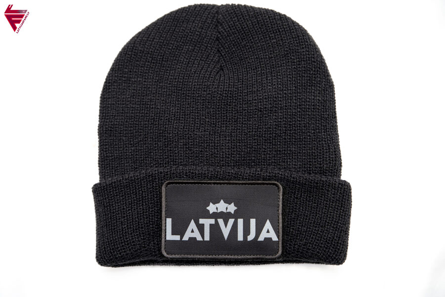 Drošā ziemas cepure ar dubultoderi LATVIJA Trīs zvaigznes atstarojoša/melna/pelēks