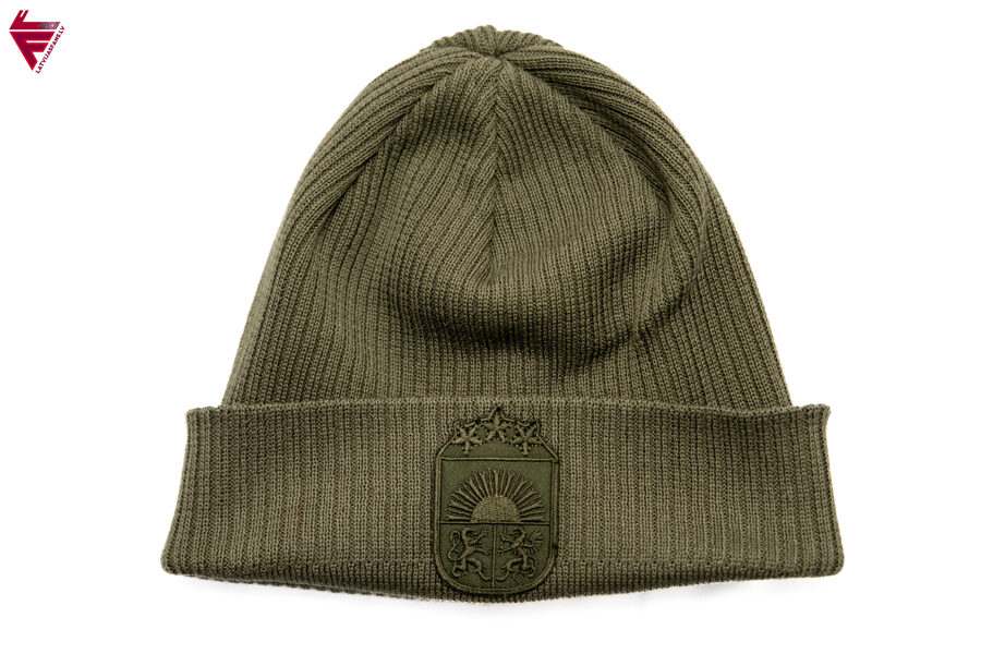 Rudens/ziemas cepure Mazais Latvijas ģerbonis/olīvzaļa/pelēks