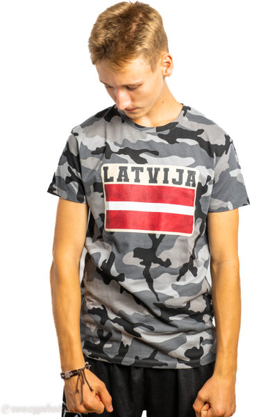 T-krekls LATVIJA/karogs military, apdruka, divas kamo krāsas