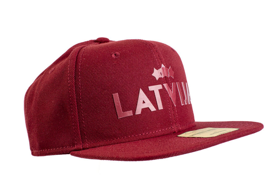 Latvijas fana cepure, platais nags LATVIJA 3 Zvaigznes 3D/bordo