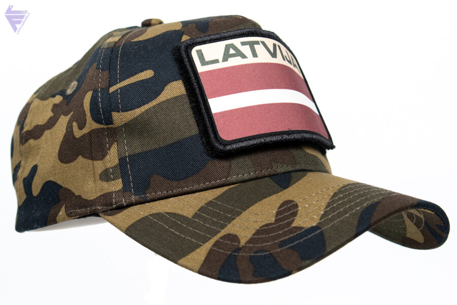 Cepure, beisbola Latvija,karogs/velkro emblēma/camo military