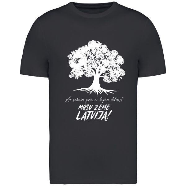 T-krekls, eco, Mūsu Zeme Latvija - Ar saknēm zemē, ar lapām debesīs!/viršu pelēks