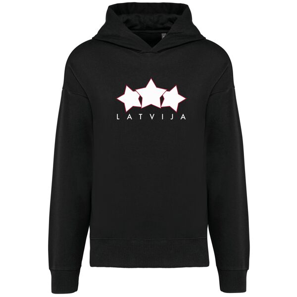 Kapučjaka (hūdijs) TRĪS ZVAIGZNES - Latvija, vienkrāsu dizains, oversize/unisex/trīs krāsas