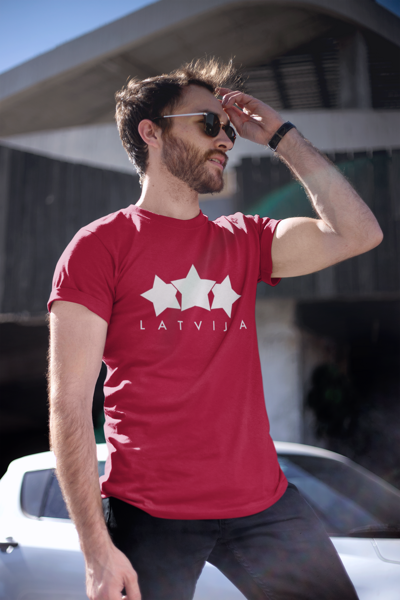 T-krekls TRĪS ZVAIGZNES Latvija/sarkans/pildītas zvaigznes
